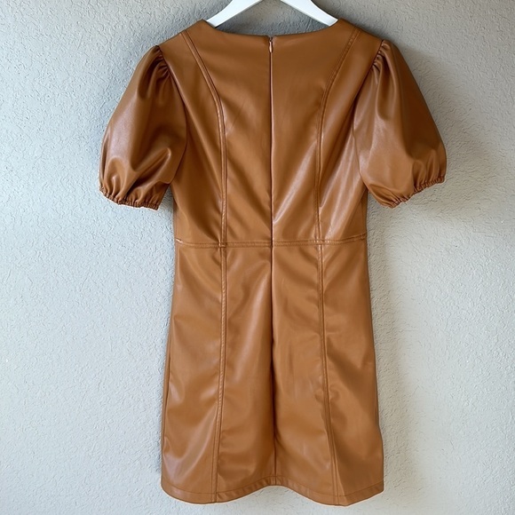 NWOT NSR Sammy Faux Leather Short Puff Sleeve Minidress In Camel Size Medium - Picture 7 of 13